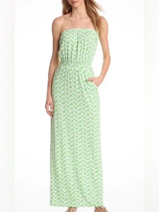 Lilly Pulitzer Buzz Worthy Green White Bee Strapless Pockets Sundress Medium - Picture 1 of 12